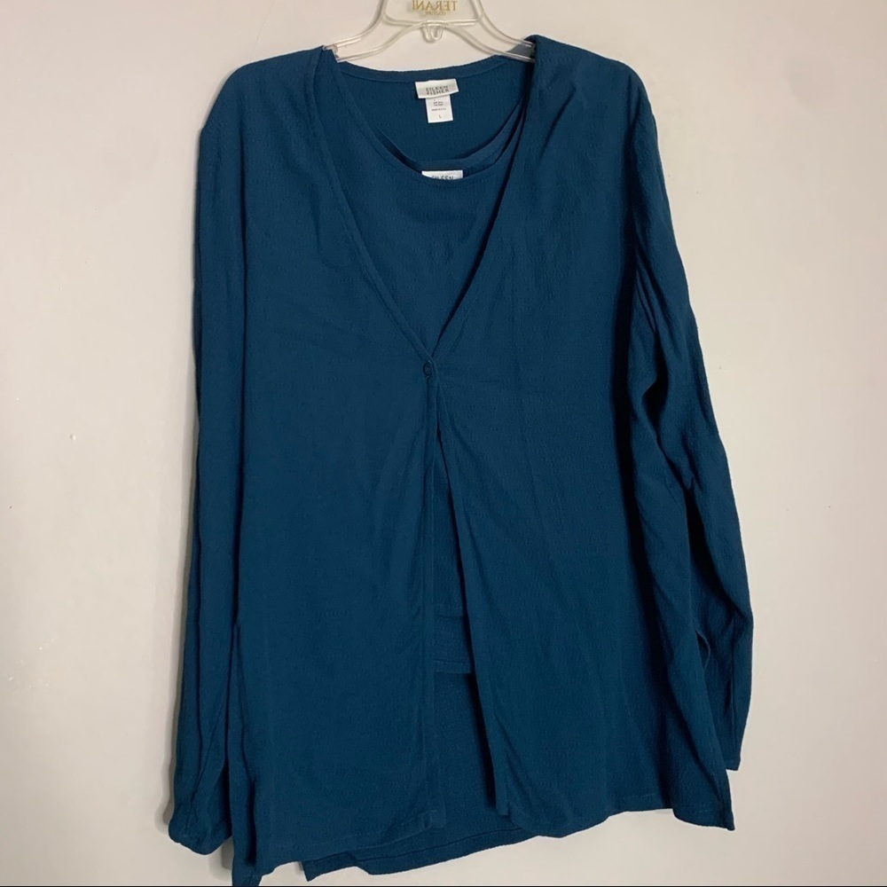 EILEEN FISHER Tank Top Long Sleeve Crepe Cardigan tank top blue set women’s